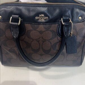 COACH Brown Signature Canvas Satchel with Black Trim